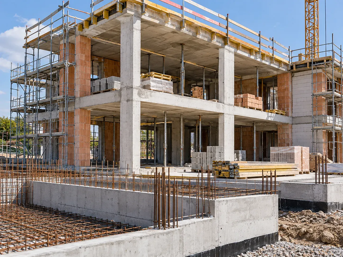 Tragwerk eines Hauses im Rohbau – ES Bauvision